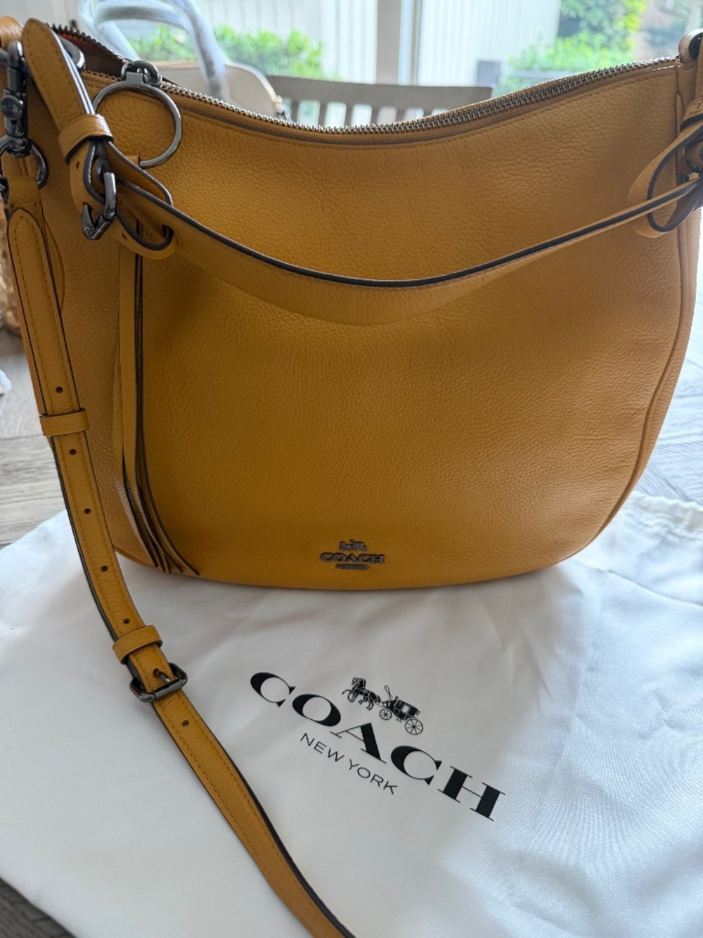 Like New Gold Coach Pebble Leather Hobo Bag with Gunmetal Hardware